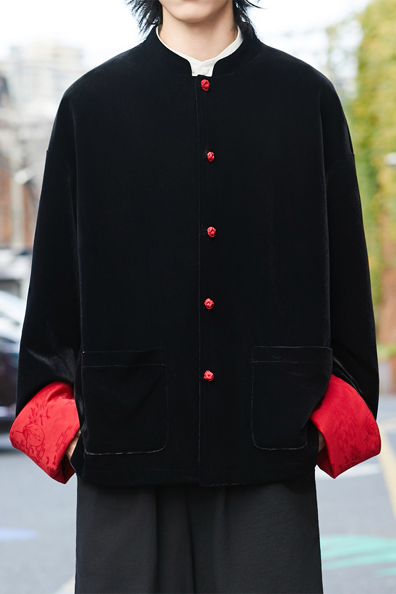 风红黑经典搭配盘扣外套过年服电商A100-W691-P95,女装短外套,电商A100