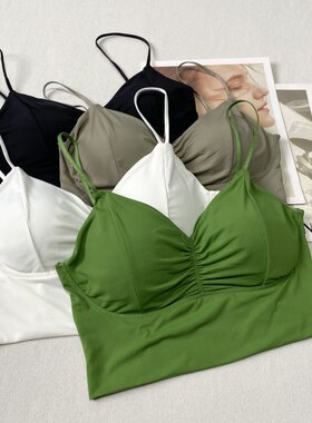 丝滑凉感乳胶垫美背吊带女 固定杯细肩带后背交叉镂空无钢圈文胸