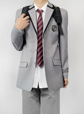 木村叔dk制服灰色西服外套男春秋季原创设计黑色包边领学生制服