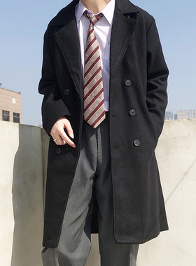 木村叔dk日系制服男春秋季西装领双排扣毛呢大衣长款西服外套学生