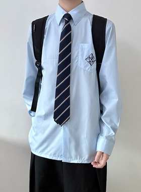木村叔dk日系制服蓝色长袖衬衫男春秋季学生设计感叠穿打底衫可外