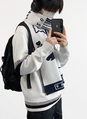 木村叔dk日系围巾男士学生冬季原创针织提花jk少女可爱情侣款一对