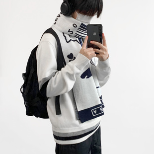 木村叔dk日系围巾男士学生冬季原创针织提花jk少女可爱情侣款一对