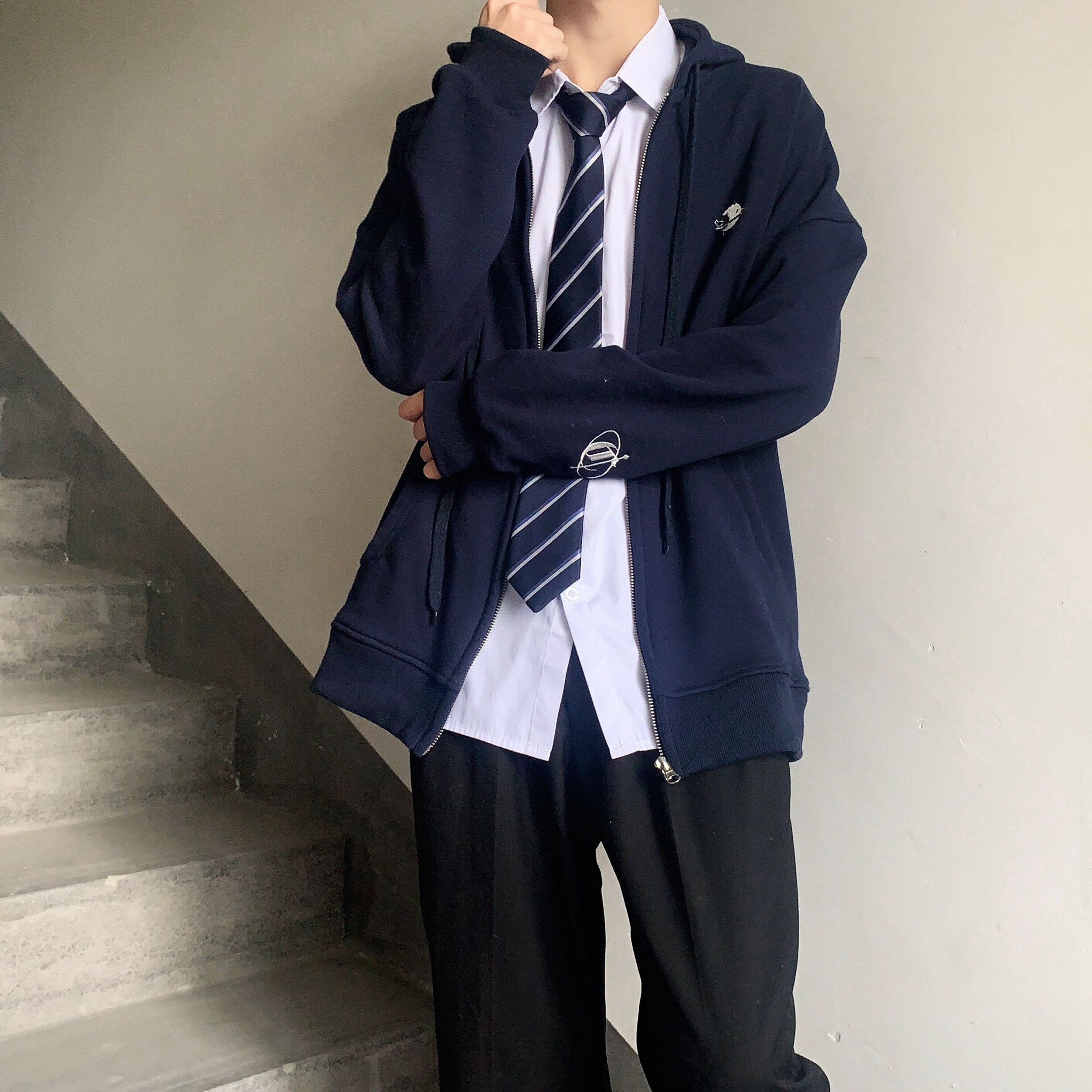 木村叔dk原创连帽开衫卫衣男jk制服春秋季女生拉链款日系纯色外套