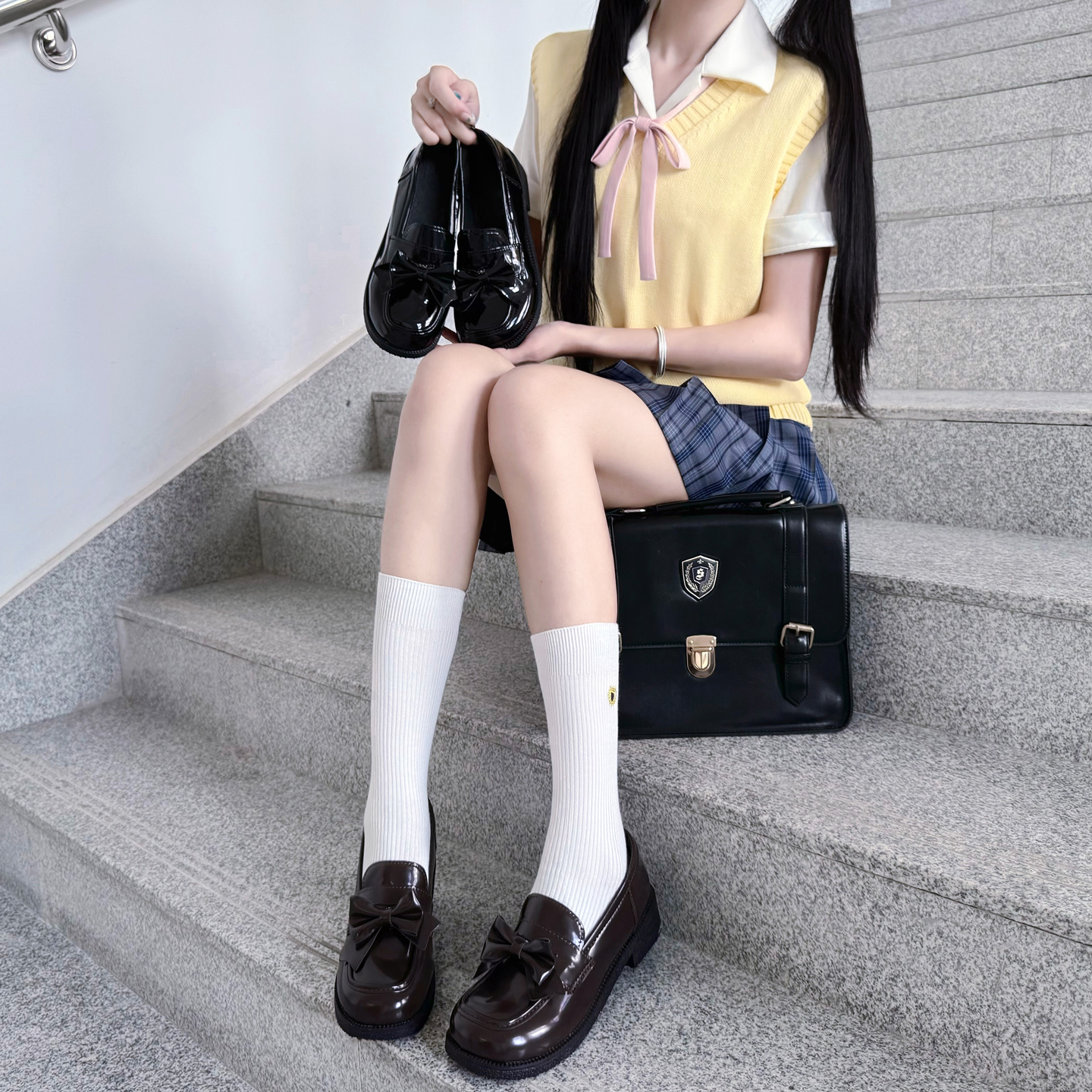 木村叔jk日系深栗色基础款制服鞋花结学生鞋学院风女生百搭小皮鞋