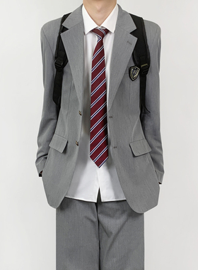 木村叔dk日系原创灰色西装制服外套男春秋季学院风青少年西服西裤