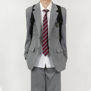 木村叔dk日系原创灰色西装制服外套男春秋季学院风青少年西服西裤