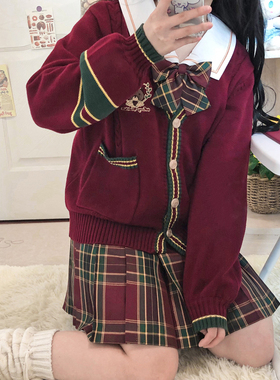 木村叔dk日系jk制服大红色套装校供女生毛衣针织开衫外套