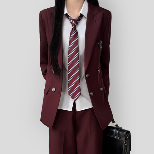 木村叔jk日系原创酒红色双排扣