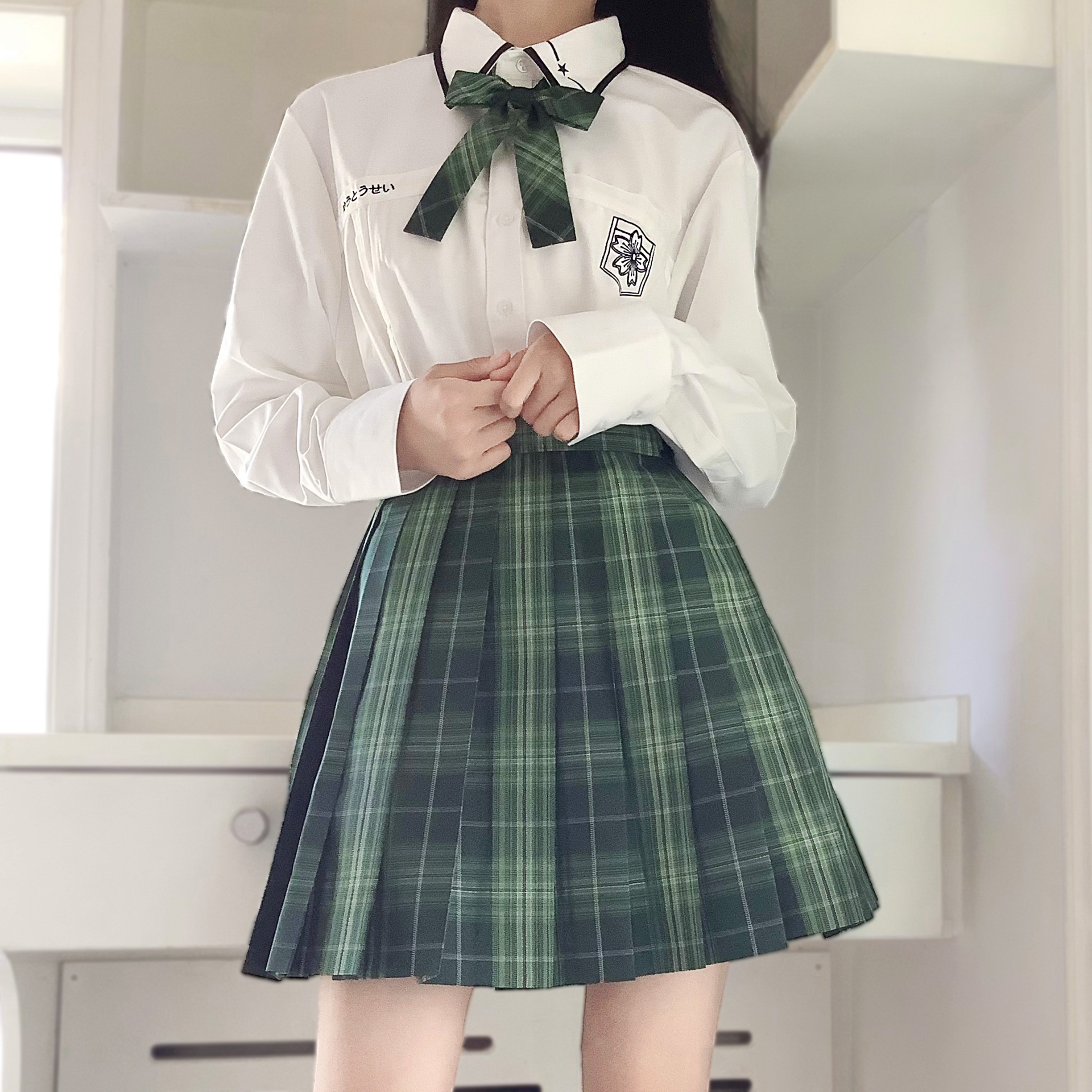 木村叔jk原创刺绣樱崎星奶白色风琴褶免烫宽日系制服秋季短袖衬衫