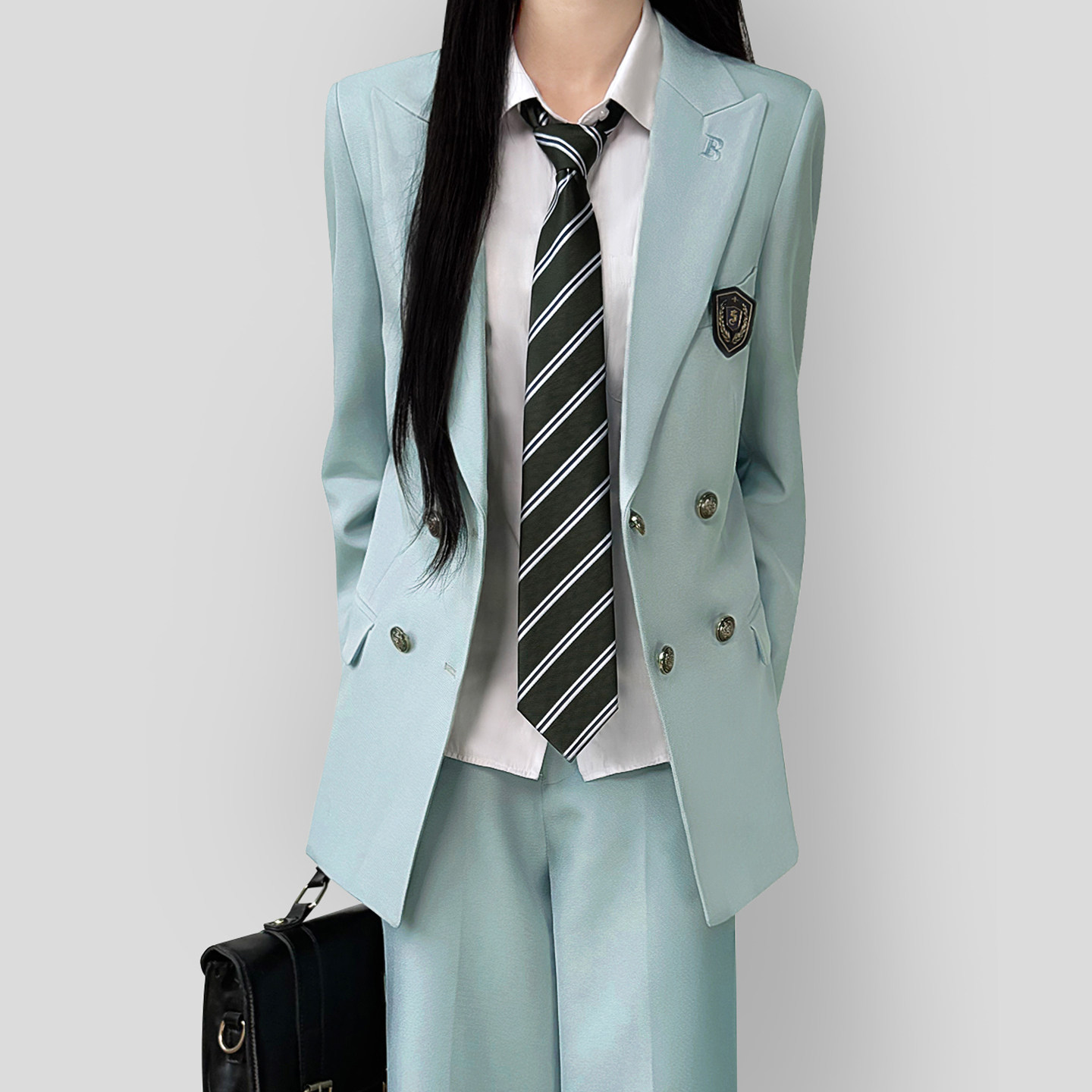 木村叔浅薄荷绿JK戗驳领西服套装图片