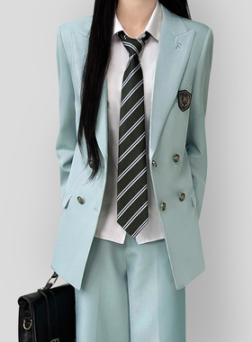 木村叔jk制服原创浅薄荷绿西装外套女生学院风戗驳领西服西裤套装