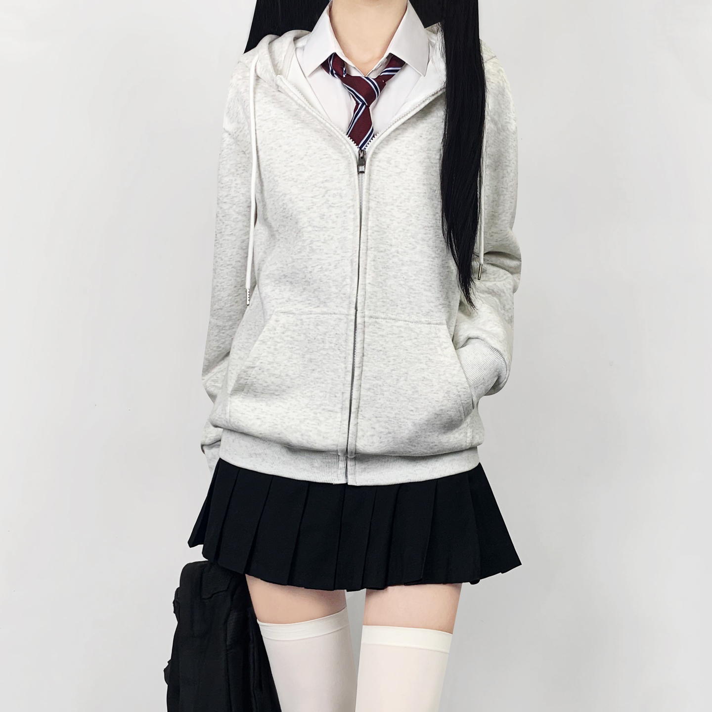 木村叔jk制服灰色连帽卫衣外套女秋冬季校供感女学生宽松休闲上衣