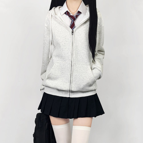 木村叔jk制服灰色连帽卫衣外套女春秋季校供感女学生宽松休闲上衣