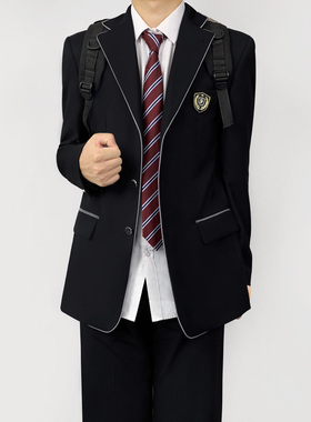木村叔dk日系黑色西服外套男春秋季原创白条包边线条学生西装制服