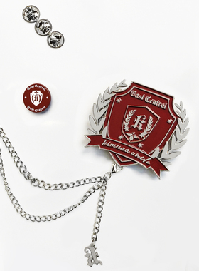 木村叔dk日系原创金属拉链款徽章衬衫制服酒红色胸章配饰西装小物