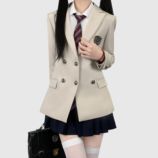 木村叔日系原创jk制服外套女生春秋季学院风女学生双排扣西服套装