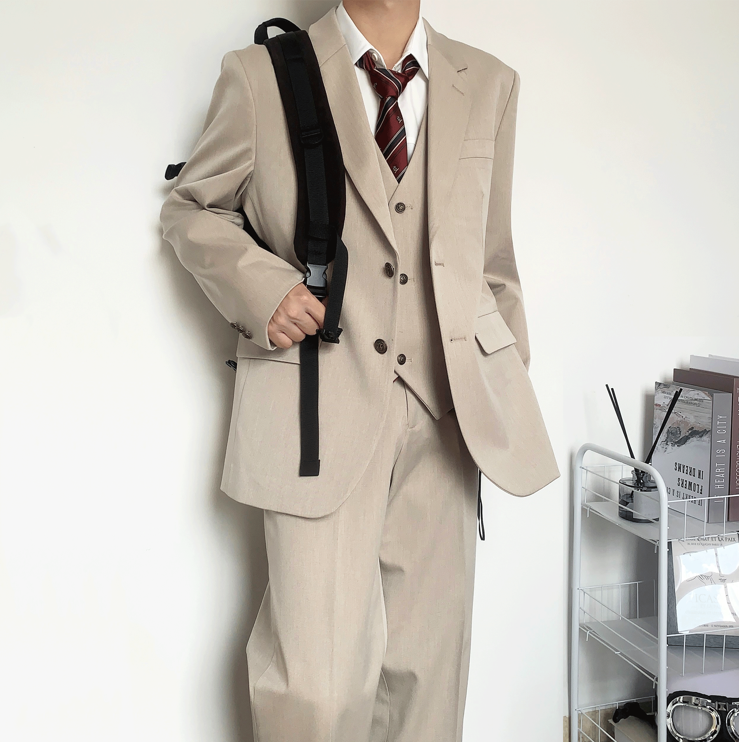 木村叔dk原创日系制服正统西服男百搭长款卡其色西装马甲西裤正版 男装 休闲西服 原图主图