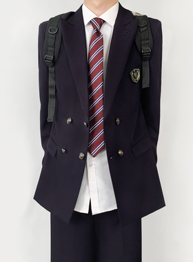 木村叔dk制服深紫色戗驳领西服外套男生春秋季原创日系双排扣西装