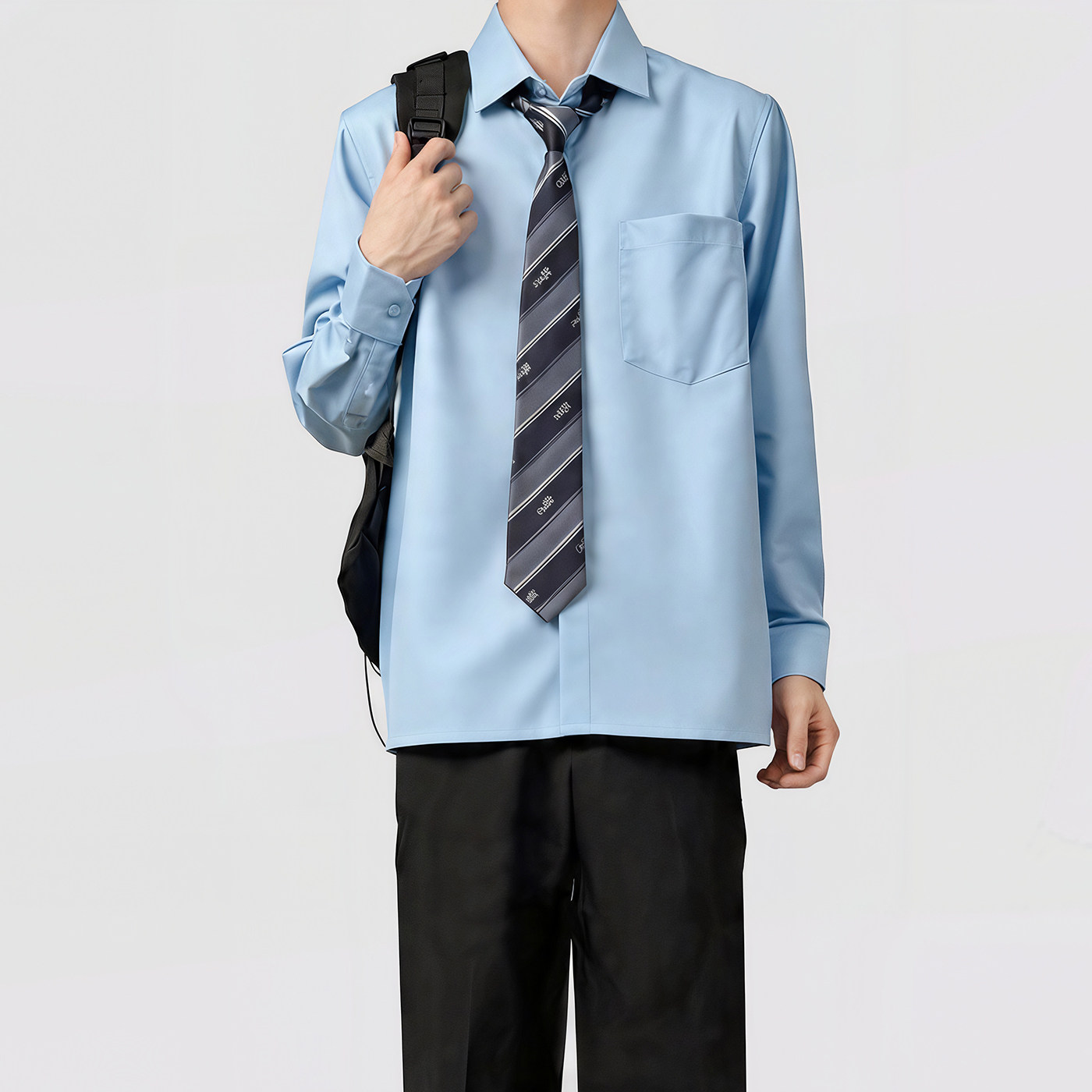 木村叔dk制服蓝色长袖衬衣男生秋季学院风校供感学生免烫衬衫上衣