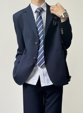 木村叔dk日系原创制服绀色斜纹休闲西服男士春秋季青少年西装外套