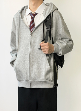 木村叔dk日系灰色连帽开衫卫衣男士春季西装制服内搭叠穿春秋外套