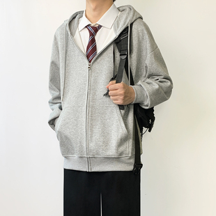 西裝 木村叔dk日系灰色連帽開衫 衛(wèi)衣男士 春季 制服內(nèi)搭疊穿春秋外套