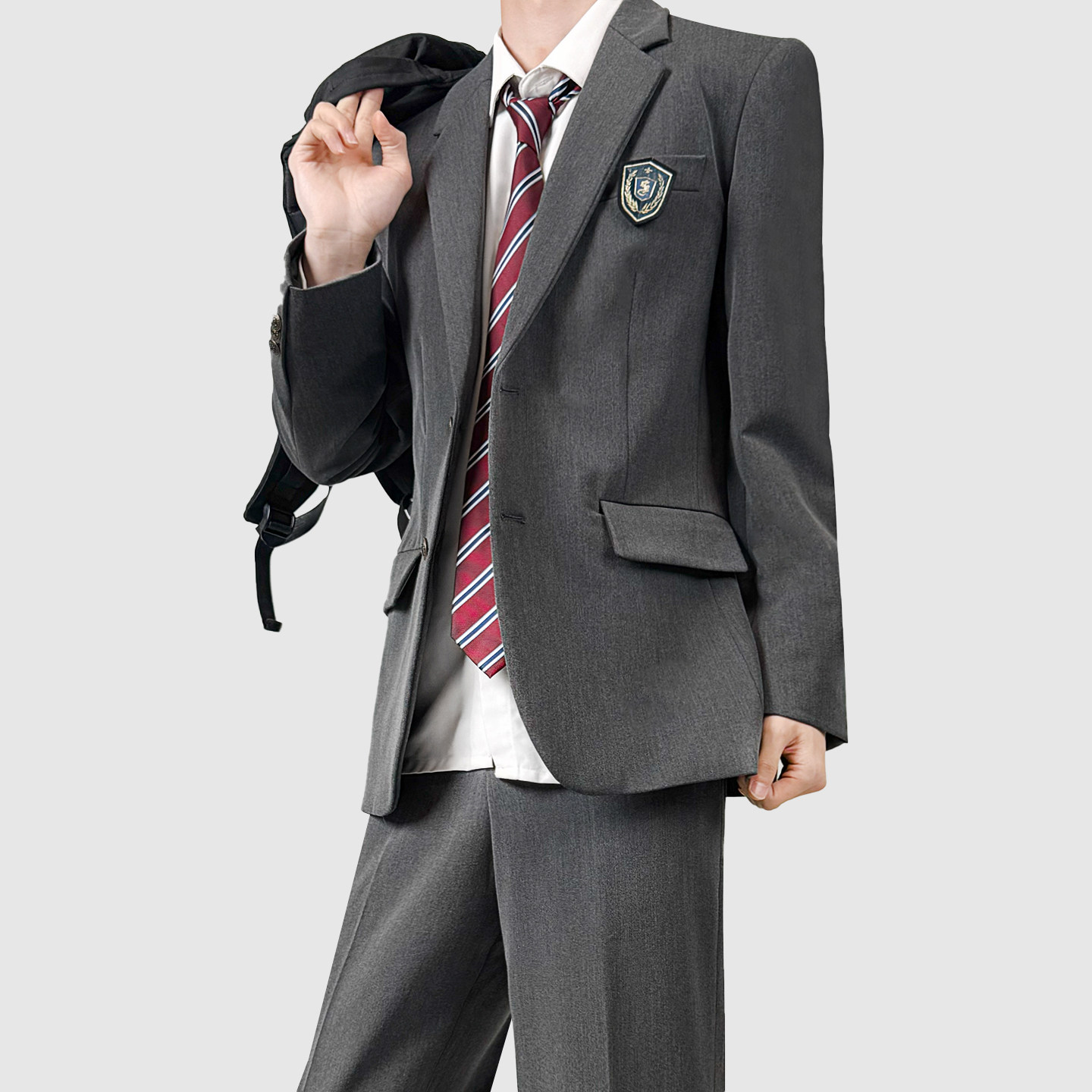 木村叔dk日系中灰正装西服外套男生秋季校供感单排扣西装西裤套装