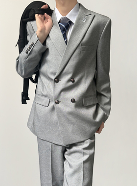 木村叔dk日系灰色西服套装男高级感正装青少年男生成人礼西服外套