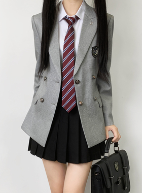 木村叔dk日系原创浅灰色西服女生春秋季学院风戗驳领西装制服外套