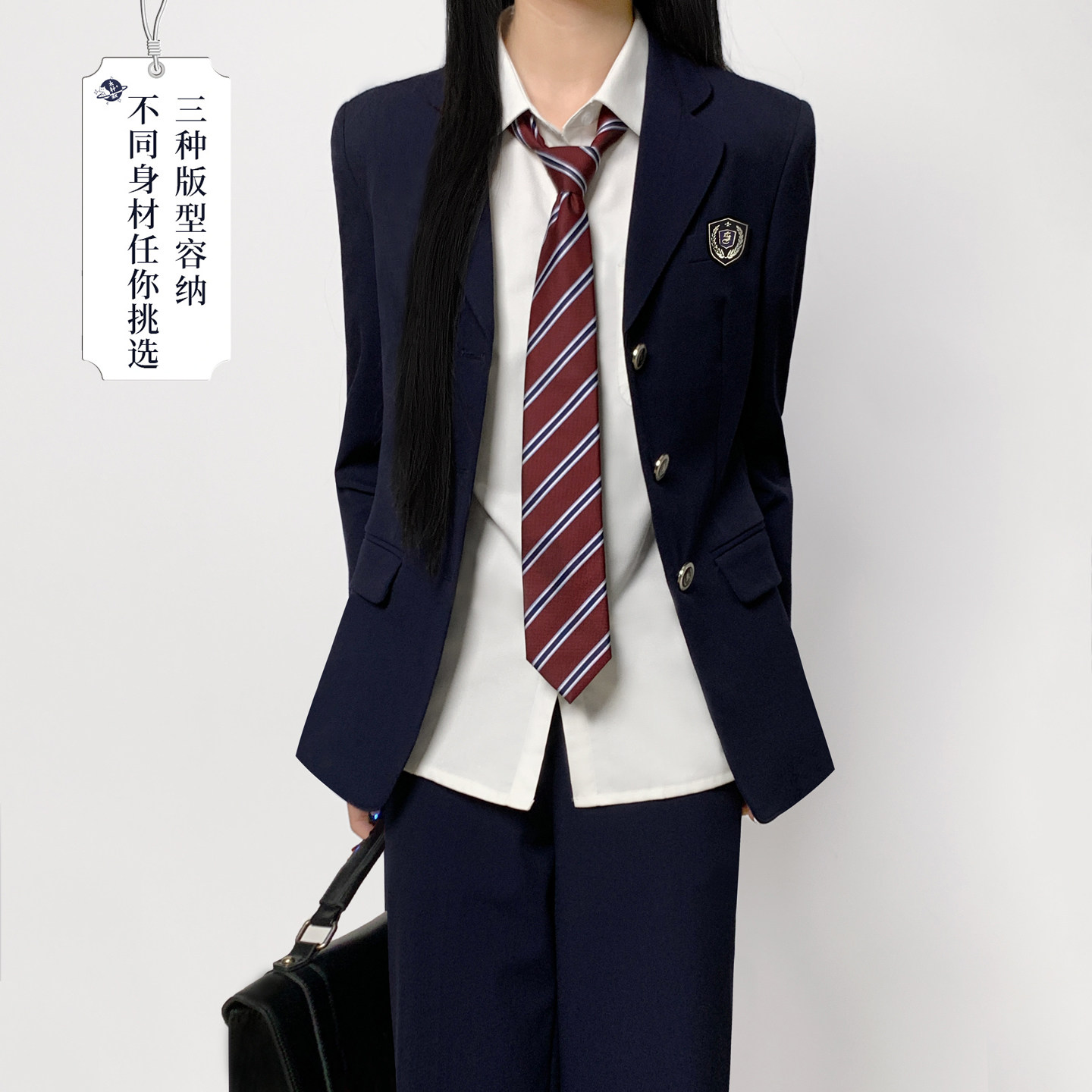 木村叔JK绀色三扣西装套装女图片