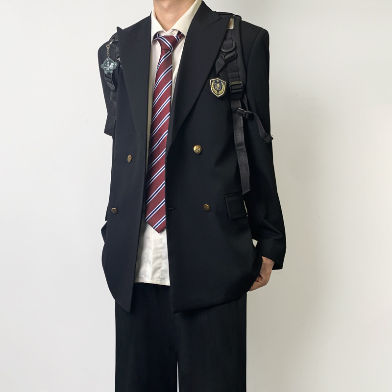 木村叔dk日系黑色西服男学生校供设计感双排扣戗驳领西装制服套装
