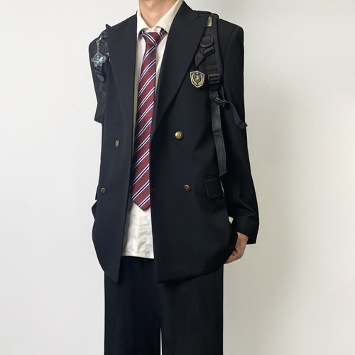 木村叔日系黑色双排扣西服套装