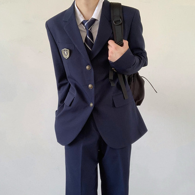 木村叔dk日系制服绀色西装外套男士春季中长款三粒扣宽松西服套装