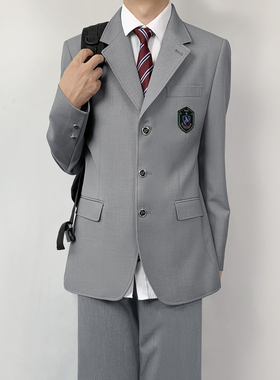 木村叔dk日系灰色西服外套男生春秋季原创刺绣徽章学生西服西裤