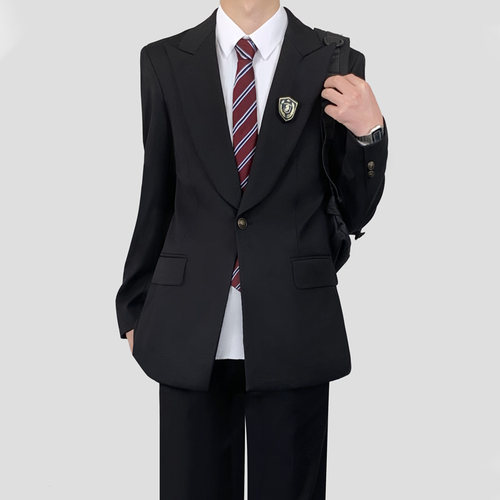 木村叔dk日系原创黑色戗驳领西服外套男生春秋季学院风校供感制服