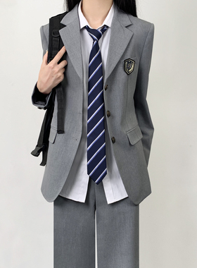 木村叔jk原创日系灰色西服外套女学生春秋季春秋季情侣款西服制服