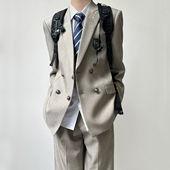 戗驳领制服男西服套装 木村叔dk原创日系复古浅卡其双排扣西装 秋季