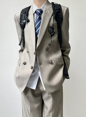 木村叔dk原创日系复古浅卡其双排扣西装秋季戗驳领制服男西服套装