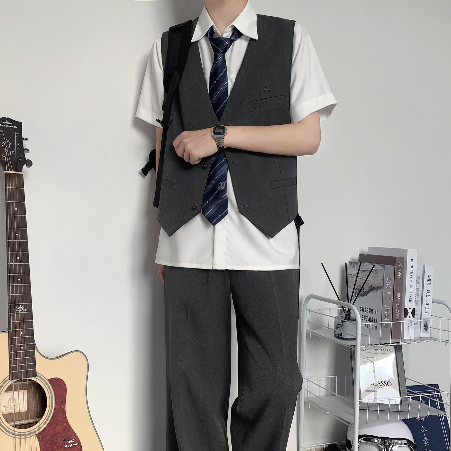 木村叔dk原创中灰马甲短款日系jk制服正统男生宽松春秋季西装背心