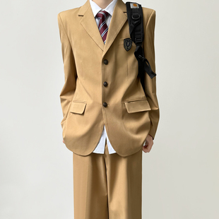 木村叔dk日系原创卡其色西服外套男春秋季宽松正装西装西裤子制服