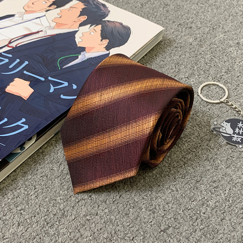 木村叔dK日系条纹衬衫领带男士深红色复古西服商务手打宽条领带