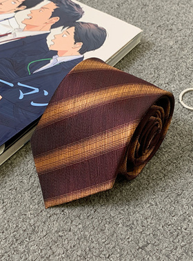 木村叔dK日系条纹衬衫领带男士深红色复古西服商务手打宽条领带