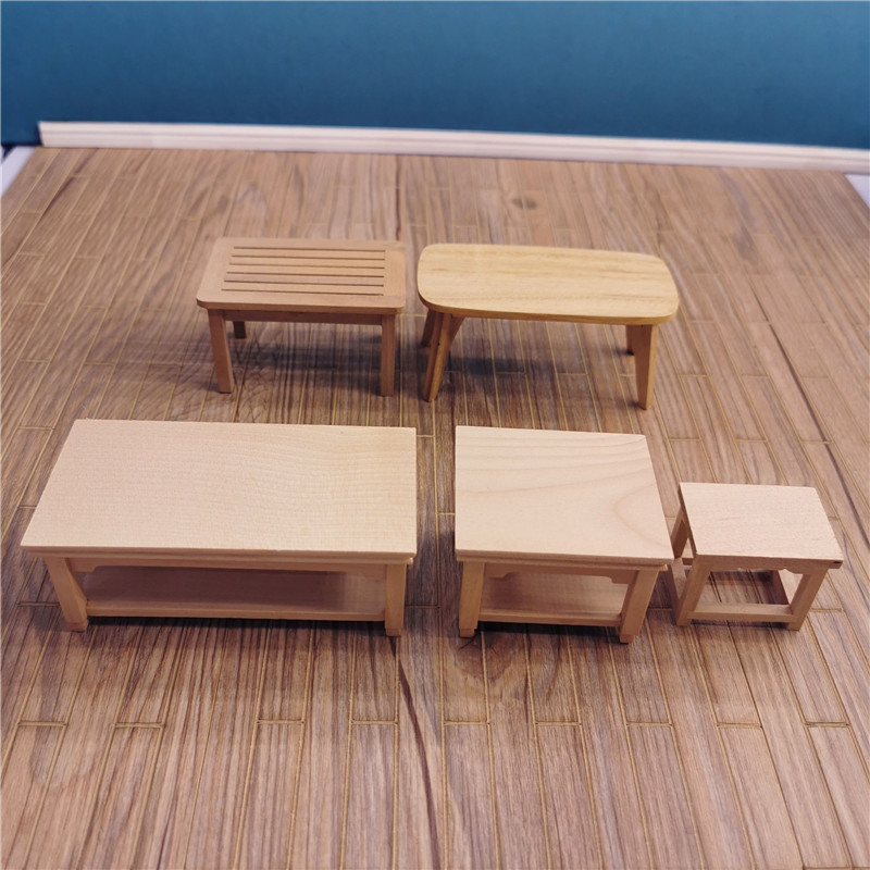 12分娃娃屋微缩模型摆件木制素坯迷你家具茶几花架小凳子场景道具