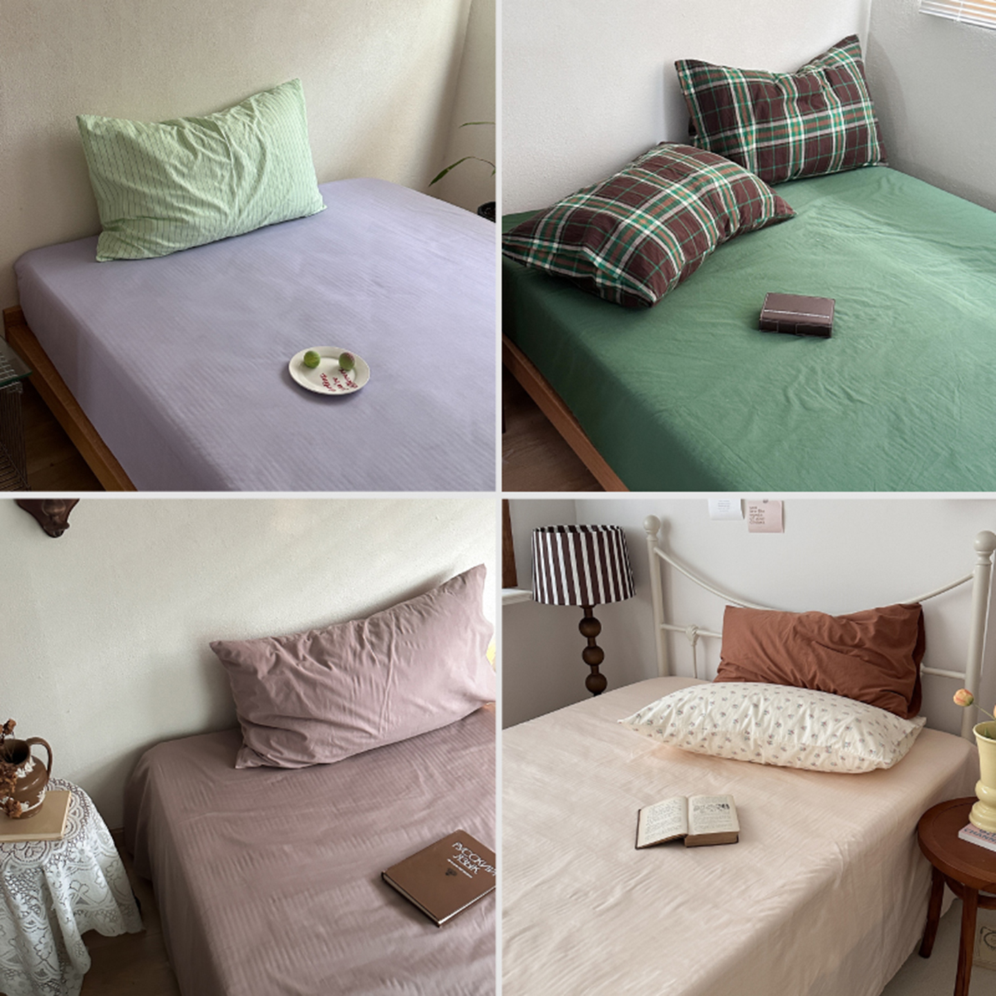 【床笠床单】纯色全棉色织水洗棉 柔软透气条双人学生宿舍单人