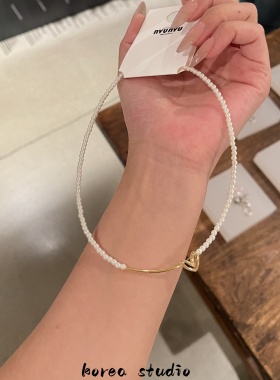 洞nyunyu珍珠爱心项链小米珠颈链