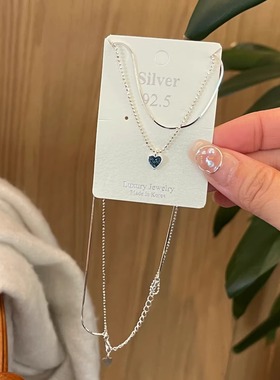 女生925银项链礼物蓝色之心