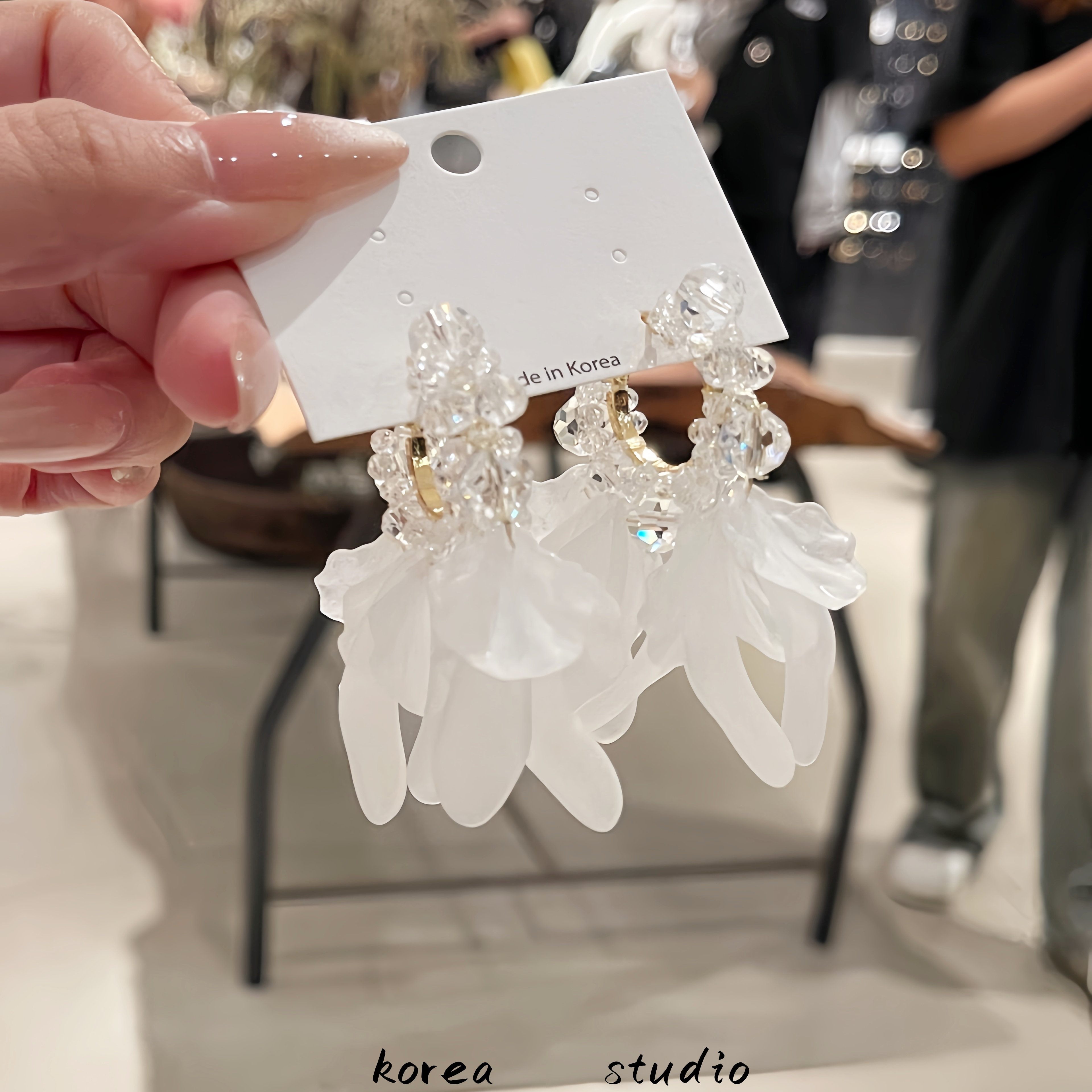 重工轻奢韩国正品水晶花朵耳环女