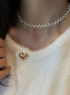 韩国东大门女生珍珠串珠项链毛衣链小众设计感潮流时尚精致饰品