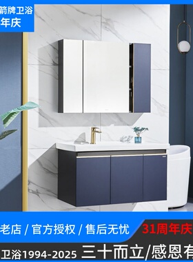 箭牌卫浴现代轻奢卫生间蓝色浴室柜一体陶瓷洗手洗脸盆洗漱柜组合